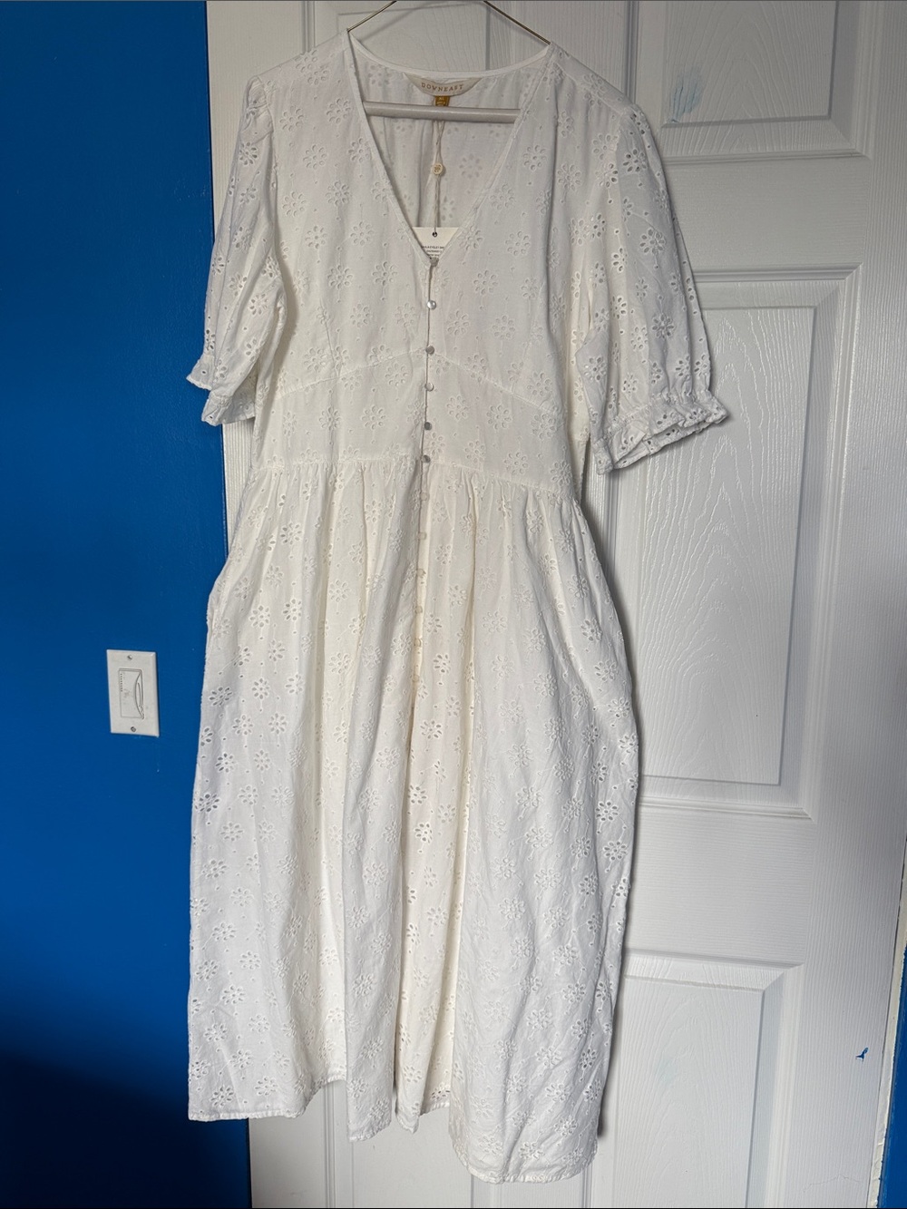 DownEast White Eyelet V-Neck Midi Dress